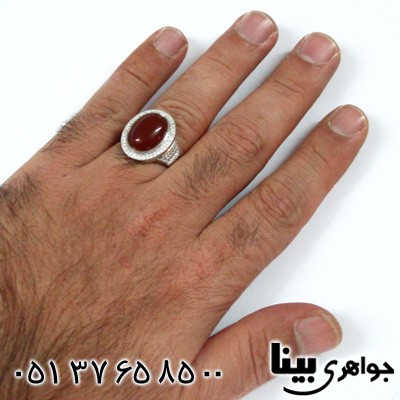 انگشتر عقیق قرمز مردانه بیضی طرح میکرو درشت