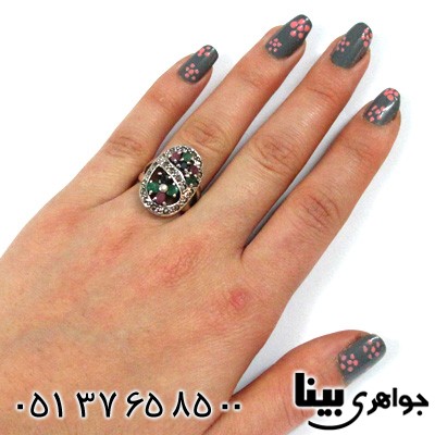 انگشتر چند جواهر زنانه بیضی درشت