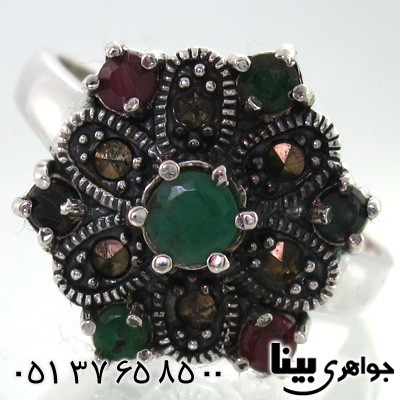 انگشتر چند جواهر زنانه گل تراش برلیانی