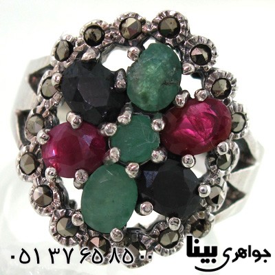 انگشتر چند جواهر زنانه گل برجسته درشت