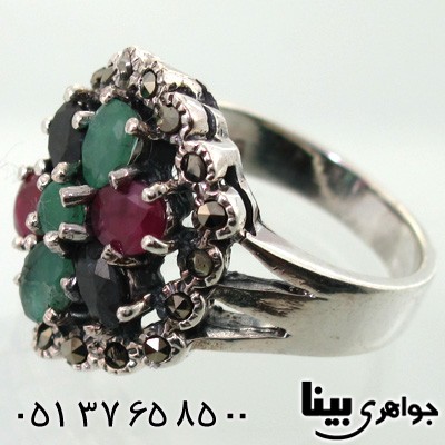 انگشتر چند جواهر زنانه گل برجسته درشت