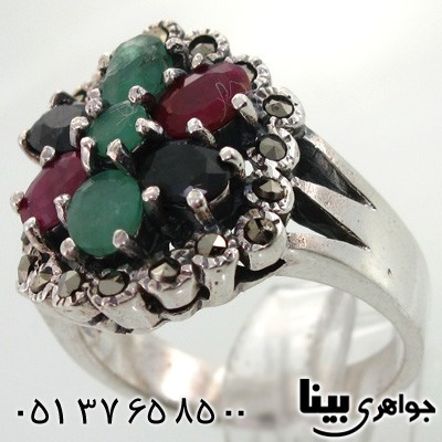 انگشتر چند جواهر زنانه گل برجسته درشت