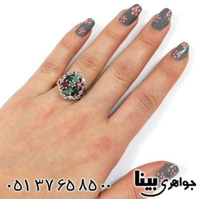 انگشتر چند جواهر زنانه گل برجسته درشت
