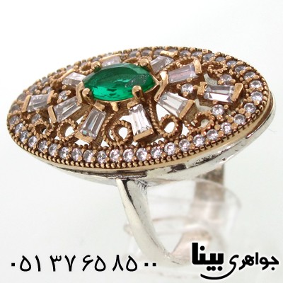 انگشتر ابسیدین سبز زنانه بیضی درشت طرح خاتون