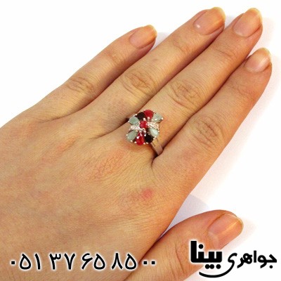 انگشتر چند جواهر یاقوت و زمرد زنانه طرح مینو درشت