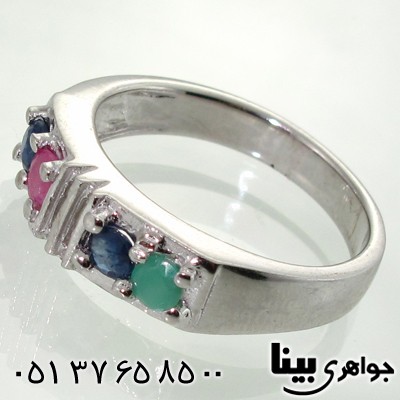 انگشتر چند جواهر یاقوت و زمرد زنانه چهار نگین سه