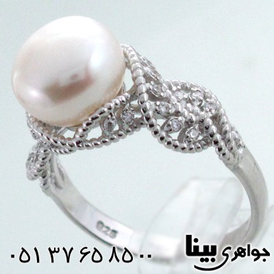 انگشتر مروارید زنانه طرح پیچ