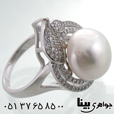 انگشتر مروارید زنانه طرح دو برگ
