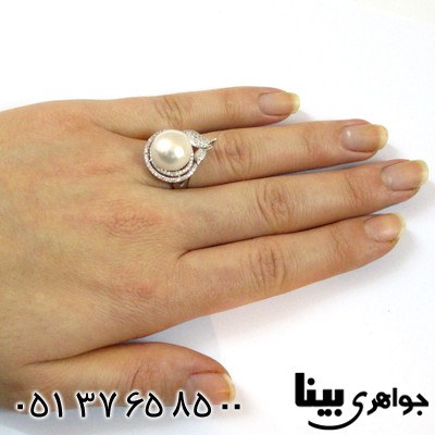 انگشتر مروارید زنانه طرح دو برگ