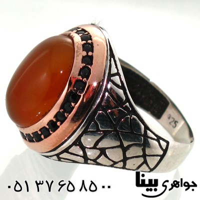 انگشتر عقیق زرد مردانه درشت طرح اسلیمی