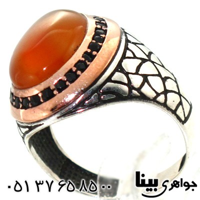 انگشتر عقیق زرد مردانه درشت طرح اسلیمی
