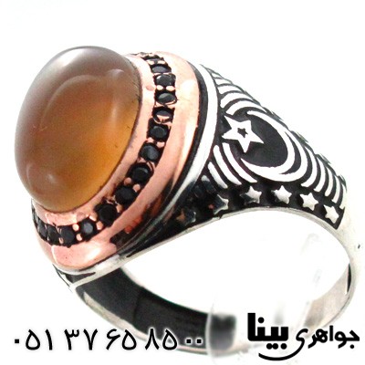 انگشتر عقیق زرد مردانه طرح ماه و ستاره