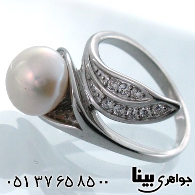 انگشتر مروارید طرح برگ زنانه