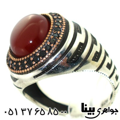 انگشتر عقیق قرمز مردانه طرح کلاسیک درشت