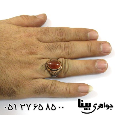 انگشتر عقیق قرمز مردانه طرح سنتی درشت