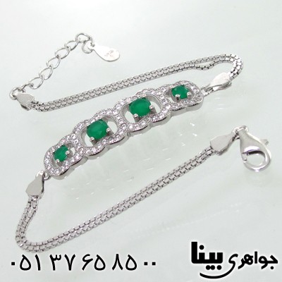 دستبند نقره زنانه طرح زمرد برلیانی