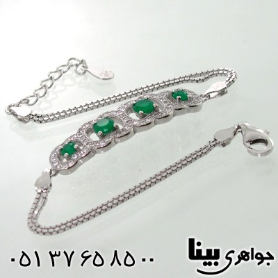 دستبند نقره زنانه طرح زمرد برلیانی