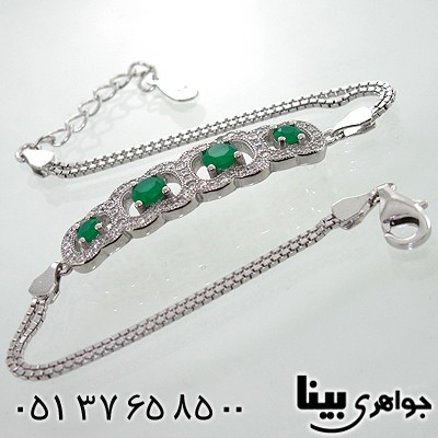دستبند نقره زنانه طرح زمرد برلیانی