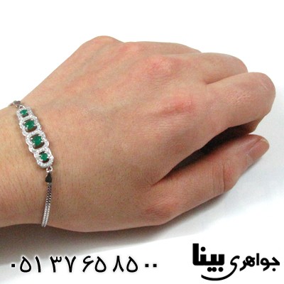 دستبند نقره زنانه طرح زمرد برلیانی