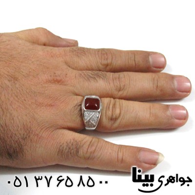 انگشتر عقیق قرمز مردانه طرح کلاسیک مربعی
