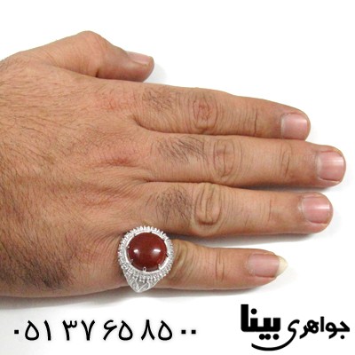 انگشتر عقیق قرمز مردانه درشت طرح دور نگین
