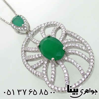 گردنبند نقره زنانه طرح  زمرد خورشیدی