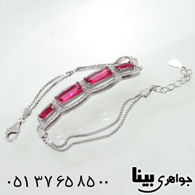 دستبند نقره زنانه طرح یاقوت سرخ مژده
