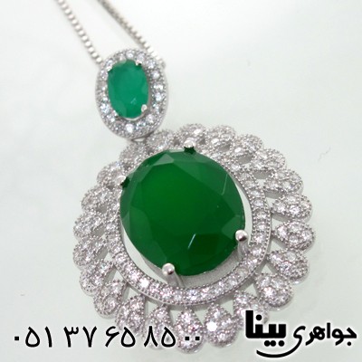 گردنبند نقره طرح زمرد زنانه دور جواهری