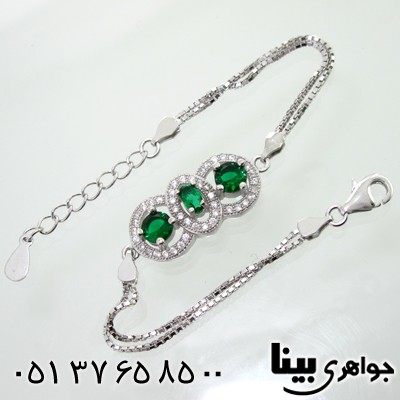 دستبند نقره زنانه طرح زمرد پاپیون