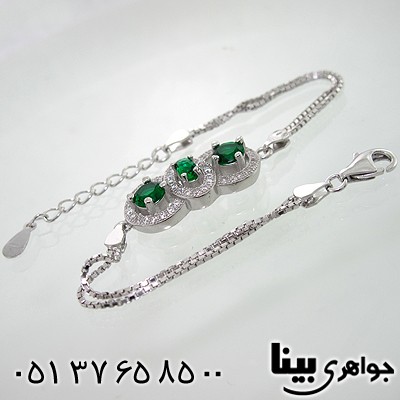 دستبند نقره زنانه طرح زمرد پاپیون