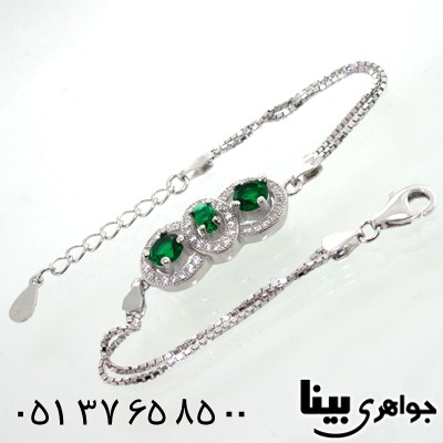 دستبند نقره زنانه طرح زمرد پاپیون