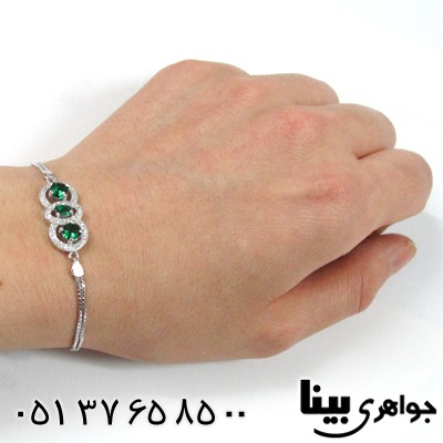 دستبند نقره زنانه طرح زمرد پاپیون
