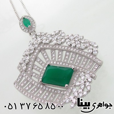 گردنبند نقره طرح زمرد زنانه درشت شهره