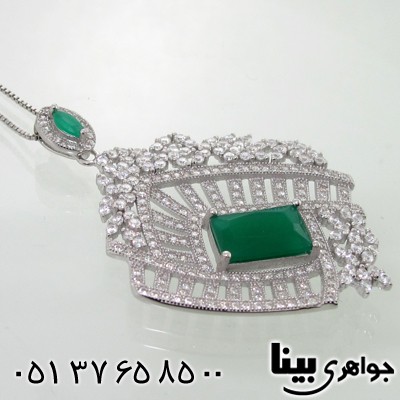 گردنبند نقره طرح زمرد زنانه درشت شهره