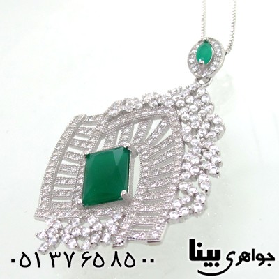 گردنبند نقره طرح زمرد زنانه درشت شهره