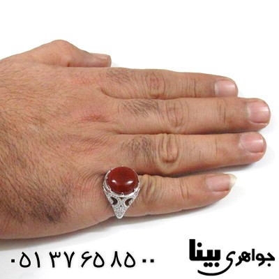 انگشتر عقیق قرمز مردانه درشت طرح پیچ