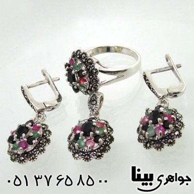 سرویس چند جواهر زنانه یاقوت و زمرد طرح مارکازیت