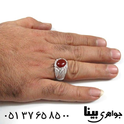 انگشتر عقیق قرمز مردانه درشت طرح شاهین