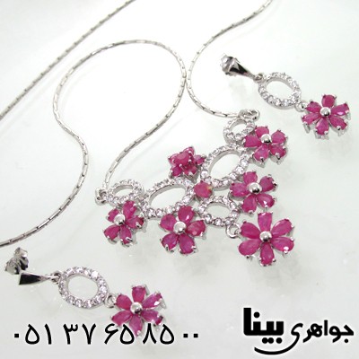 سینه ریز یاقوت سرخ زنانه با شکوه با اشانتیون گوشواره