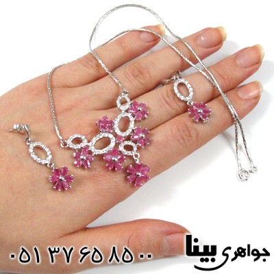 سینه ریز یاقوت سرخ زنانه با شکوه با اشانتیون گوشواره