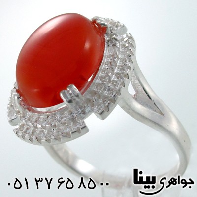 انگشتر عقیق سلیمانی زنانه با حکاکی درشت باشکوه