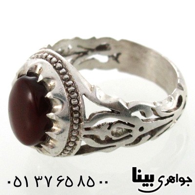 انگشتر عقیق یمنی مردانه طرح سنتی شبکه ای