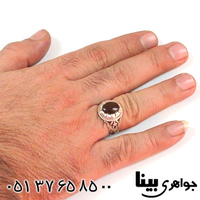 انگشتر عقیق یمنی مردانه طرح سنتی شبکه ای
