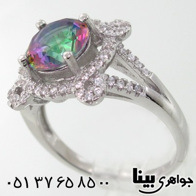 انگشتر توپاز هفت رنگ زنانه طرح مهتاب