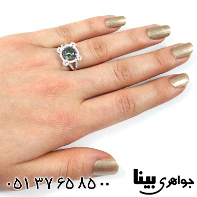 انگشتر توپاز هفت رنگ زنانه طرح مهتاب
