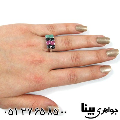 انگشتر چند جواهر  زنانه زمرد و یاقوت طرح تانیس