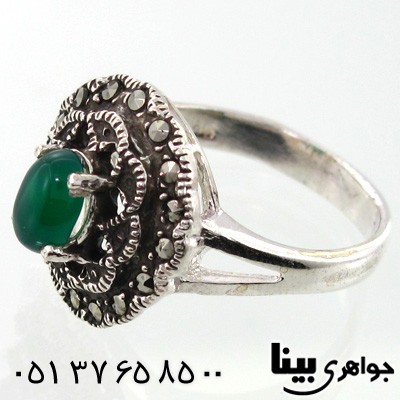 انگشتر عقیق سبز زنانه طرح شگا