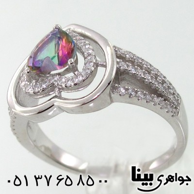 انگشتر توپاز هفت رنگ زنانه طرح قلب