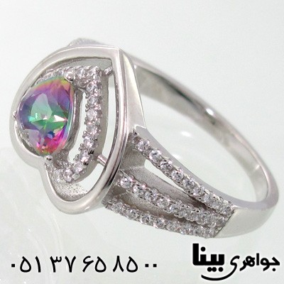 انگشتر توپاز هفت رنگ زنانه طرح قلب