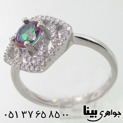 انگشتر توپاز هفت رنگ زنانه طرح لوزی